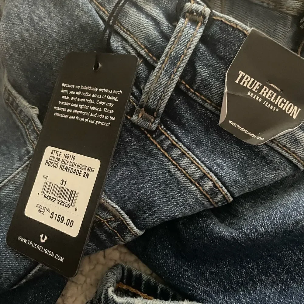 TRUE RELIGION Rocco Skinny Jeans in Beach Scape Medium Wash Size 31 Tall NWT